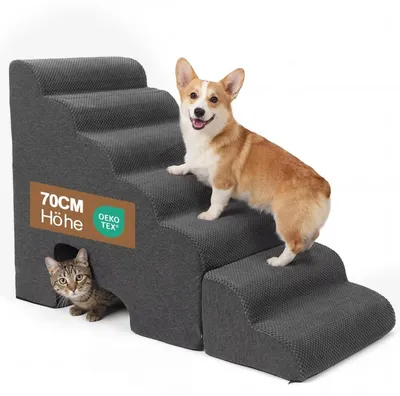 Immagine prodotto di Scala per cani, altezza 70 cm, con 6/7 gradini, rampa per cani per letto e divano, colore grigio