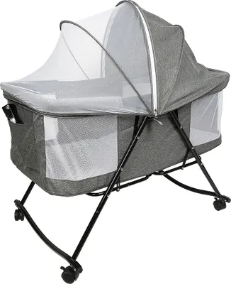 Image de Berceau avec moustiquaire et roues Lit d'appoint Pliable Lit de voyage 106×92×65cm Gris