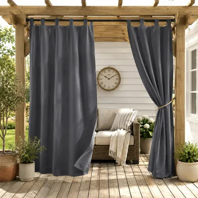 Produktbild von 2Stk Outdoor Vorhang Wasserdicht mit Klettverschluss Schlaufen - Dunkelgrau Thermovorhang Blickdicht Garten Terrasse Pergola Balkon B*H: 132x213cm