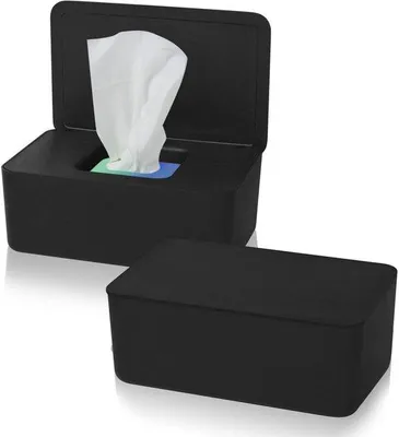 Produktbild von Ibenzoa® Feuchttücherbox Schwarz, 18,5 x 12,2 x 7 cm – Aufbewahrung für über 100 Feuchttücher, Toilettenpapier & Servietten, PP mit Gummidichtung, 2 Stück