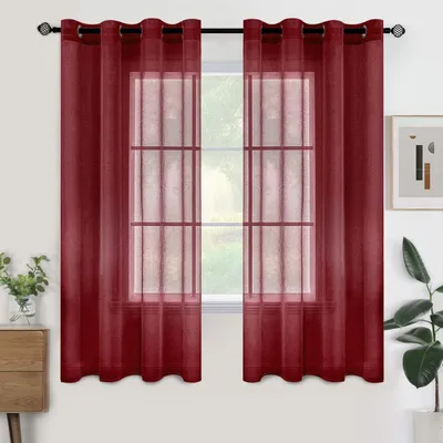 Image de Ensemble de 2 rideaux transparents avec œillets - Rideaux d'intérieur semi-transparents pour chambre à coucher et salon