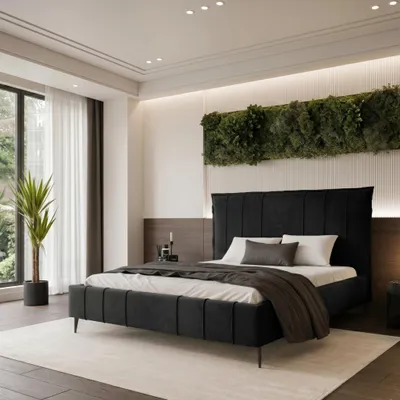 Productafbeelding van Gestoffeerd bed SOMALI 180x200, zwart velours, met bedlade en lattenbodem