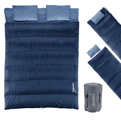 Produktbild von Skandika Doppelschlafsack Iceland Double | Schlafsack 2 Personen 3 Jahreszeiten, mit/ohne Flanell, Baumwolle, Kissen, 220 x 150 cm