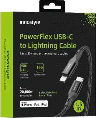 Obrázok produktu pre Innostyle Powerflex Usb-C Lightning Mfi Rýchlonabíjací Kábel Pre Iphone Polyamid 2M Čierny