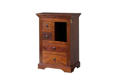 Image de MASSIVMOEBEL24 | Petite commode 55x40 Acacia laqué Nougat OXFORD #503