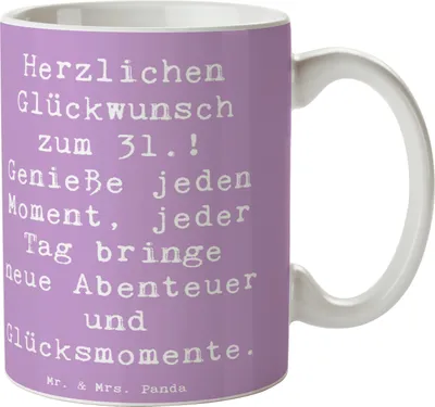 Produktbild von Mr. & Mrs. Panda Teetasse Spruch 31. Geburtstag - Lavendeltraum - Geschenk, Kaffeebecher, Happy Birthday, Glücksmomente, haferl, Becher, neue Abenteuer, Pott, neues