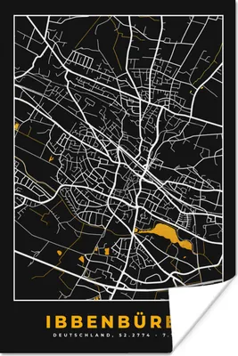 Produktbild von MuchoWow® Poster Stadtplan - Karte - Ibbenbüren - Gold - Deutschland - Karte 120x180 cm - Kunstposter