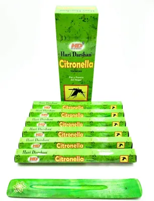 120 Citronella-Räucherstäbchen mit Aschenbecher, 25 cm, Holz, schwarz