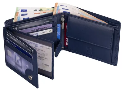 Produktbild von Leder Geldbörse Herren Portemonnaie RFID Querformat Geldbeutel Echtleder (9911) Blau