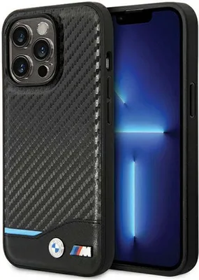 Produktbild von BMW Leder Carbon Blue Line - iPhone 13 Pro Hlle (Schwarz)