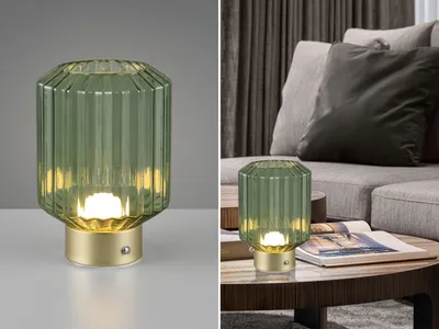 Produktbild von LED-Tischlampe - H 19 cm - Grün - Messingfarben - Glas - Metall - dimmbar