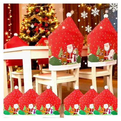 Produktbild von 6er Set Weihnachtsstuhlhussen, Stuhlabdeckungen mit festlichem Design, Weihnachtsdeko für Innenräume, Stuhlbezüge
