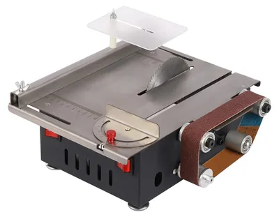 Immagine prodotto di Mini sega circolare da banco - Sega da banco multifunzione con levigatrice a nastro - 200 W - 29x25,5x10 cm - Mandrino autoserrante da 1,5 a 10 mm - Albero flessibile da 0,6 a 3,2 mm - 10000 giri/min - Angolo regolabile