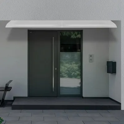 Image de Auvent/auvent de porte - Montage mural - 200 x 40 cm - PET 3,5 mm - Protection contre les intempéries et la neige - Pour entrée et fenêtre - -30–70 °C - Blanc