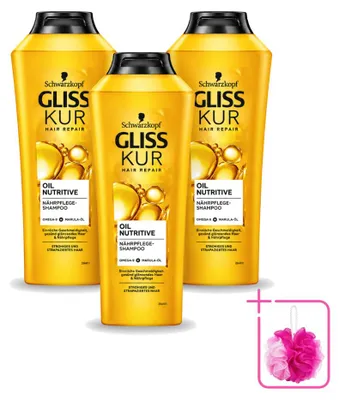 Productafbeelding van 3 flessen Gliss Kur Oil Nutritive shampoo voor droog en beschadigd haar, 400 ml - voordelijn - 3 stuks