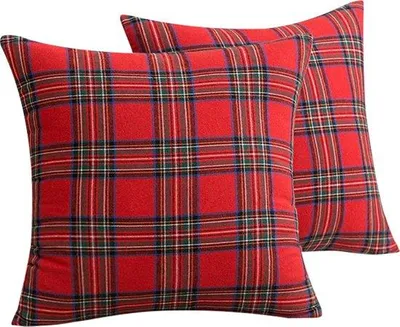 Produktbild von 2 Stück Weihnachts-Kissenbezug - Dekokissenbezug 45 x 45 cm - Kissenhülle für Sofa und Bett - Rot Kariert - Weihnachtsdekoration - Ohne Füllung