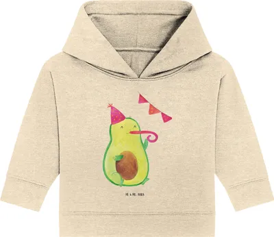 Produktbild von Mr. & Mrs. Panda Organic Baby Hoodie Avocado Party 24. - 36. Monat - Natural Raw - Geschenk, Kapuzensweatshirt, Geburtstag, Happy Birthday, Kapuzenshirt
