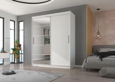 Obrázek produktu pro Šatní skříň se zrcadlem 180 cm HAMLIA - bílá