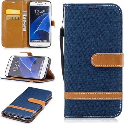 Produktbild von Tasche für Samsung Galaxy S7 Edge Jeans Cover Handy Schutz Hülle Case Dunkelblau