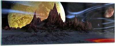 Produktbild von Bilder auf glas - Planeten Mond Universum - 90x30cm - Glasbilder - Wandbilder - Kunstdruck - zum Aufhängen bereit - Wanddekoration aus Glas - Glas Bilder - Wandbild auf Glas - GAB90x30-2346