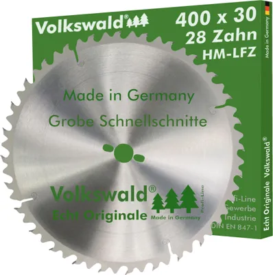 Produktbild von Volkswald ® HM-Sägeblatt LFZ 400 x 30 mm Z= 28 für Naturholz Brennholz Massivholz Hartholz für Tischkreissägen Wippkreissägen Brennholzsägen