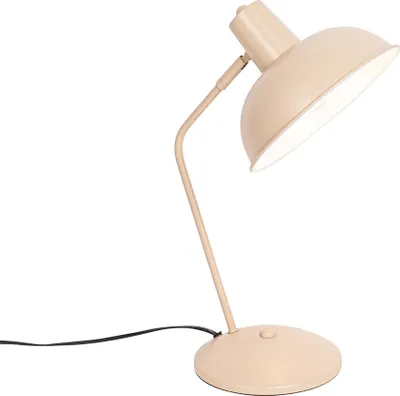 A beige retro desk lamp with a flexible arm and a domed shade is shown against a white background.