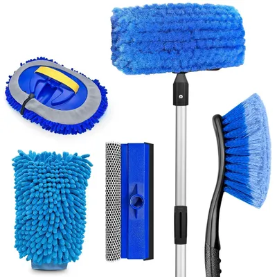 Produktbild von Autowaschbürste Set 6-in-1 165cm mit Bürste, Schwamm & Abzieher