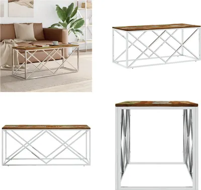 Produktbild von vidaXL Couchtisch Edelstahl und Altholz Massiv - Couchtisch - Couchtische - Beistelltisch - Sofatisch