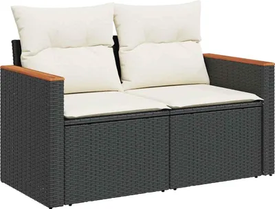 Produktbild von vidaXL Gartensofa mit Kissen 2-Sitzer Schwarz Poly Rattan