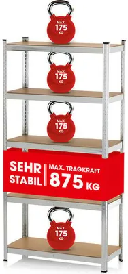 Produktbild von EASYmaxx Schwerlastregal & Werkbank 875 kg Traglast, 175 kg pro Ebene 180x90x40 cm Regal Werkbank Kellerregal Lagerregal 5 verstellbaren Ablagen