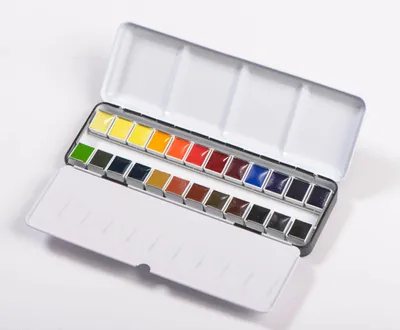 Produktbild von Blockx Aquarellfarbe, Metallkasten mit 24 halben Näpfchen 41624BXC