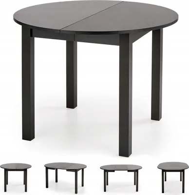 Produktbild von Runder Ausziehbarer Tisch für Esszimmer - 102-142 cm Durchmesser - Schwarz - Für 4–6 Personen - Küchentisch