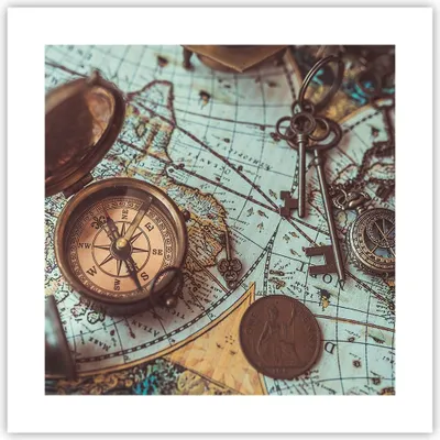Produktbild von Poster - Poster ohne Rahmen - Kompass Vintage Karte - 40x40 cm - Wand Bild - Wanddeko - Wandbilder - Kunstposter - Wandposter - Bilder - Kunstdruck - Wanddekoration - Wandbild - P2XAC40x40-4302