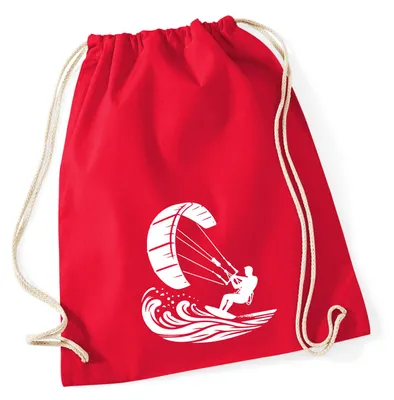 Produktbild von Huuraa Turnbeutel Kitesurfen Silhouette 12 Liter Classic Red Baumwolle Rucksack Geschenkidee