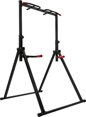 Image de Power Tower - Station de traction et de dip - Réglable en hauteur de 175 à 230 cm - Capacité de charge 200 kg - Acier au carbone - Surface d'appui 116 × 133 cm - Noir
