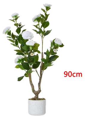 Image de Camélia - Arbre à camélias artificiel - 90 cm de hauteur - Fleurs réalistes - Décoration d'intérieur - Facile d'entretien - Plastique - 1 pièce - Rose
