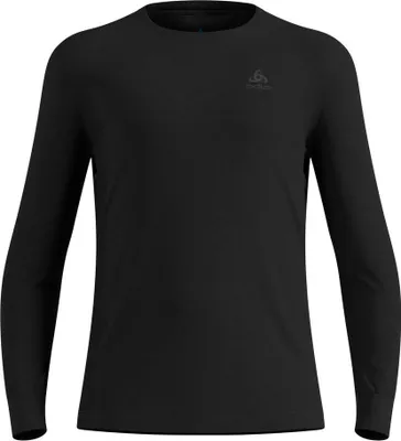 Schwarzes Langarmshirt mit rundem Ausschnitt und Odlo-Logo auf der Brust