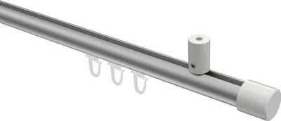 Produktbild von Interdeco Innenlaufstange / Gardinenstange mit Innenlauf Silbergrau / Weiß, Typ Sonius Santo (Kappe) Deckenmontage, 20 mm Ø 1-läufig, 160 cm