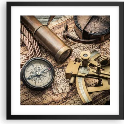 Produktbild von Gerahmtes Poster - Schwarzer Rahmen - Kompass Kompass Karte - 40x40 cm - Wand Bild - Wanddeko - Wandbilder - Kunstposter - Wandposter - Bilderrahmen - Bilder - Kunstdruck - Wandbild - P2BAC40x40-3730