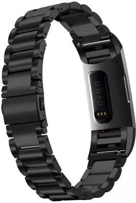 Image de Bracelet en acier inoxydable compatible avec Fitbit Charge 3 et 4 – Bracelet de montre connectée en acier noir – Bracelet Fitbit – Noir – Taille unique – CHPN