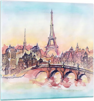 Produktbild von Bilder auf glas - Brücke Eiffle Illustration Frankreich - 30x30cm - Glasbilder - Wandbilder - Kunstdruck - Wanddekoration aus Glas - Glas Bilder - Wandbild auf Glas - GAC30x30-2999