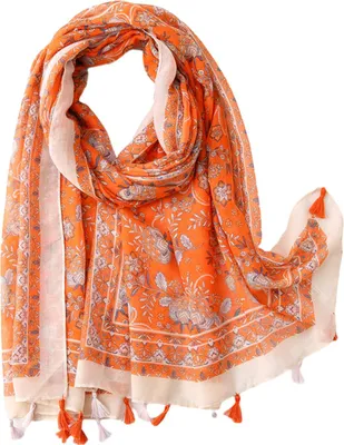 Obrázek produktu pro Dámská šála v boho stylu, světlá šála s květinovým vzorem, šála s třásněmi na podzim/zimu