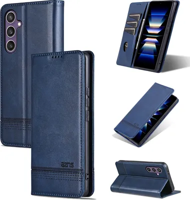 Produktbild von Leder Hülle für Samsung Galaxy S24+, Klapphüllen Brieftasche Magnetverschluss Ständer Schutzhülle Blau