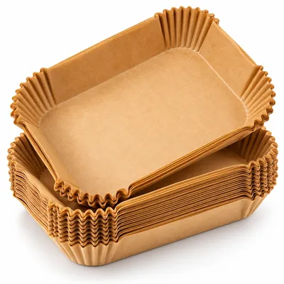 Zdjęcie produktu dla Papier do pieczenia PRECORN do frytkownicy na gorące powietrze, 50 sztuk – prostokątne wkłady do frytkownicy 22×14×4,5 cm – nieprzywierające i odporne na temperaturę do 230°C