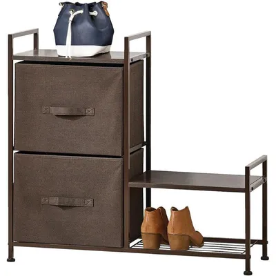 Produktbild von Regalsystem Schrank Holzablage mit 2 Stoffschubladen mDesign Metallrahmen braun