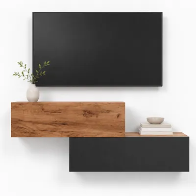 Produktbild von WEST TV-Lowboard 2x 100cm, wandhängend, mit Stauraum, versetzt montierbar, Gold Eiche und Anthrazit
