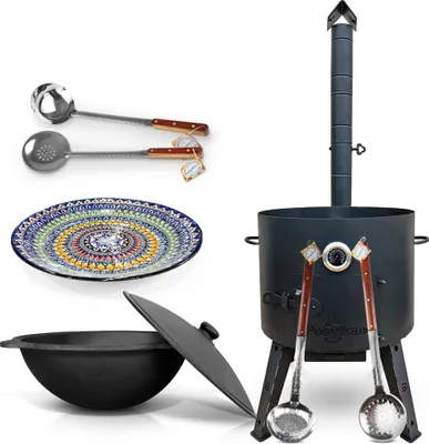 Produktbild von Utschak Uchag Feuerofen Ø 49 cm 2 mm mit Usbekische Kazan 22 L Казан Lagan Учаг