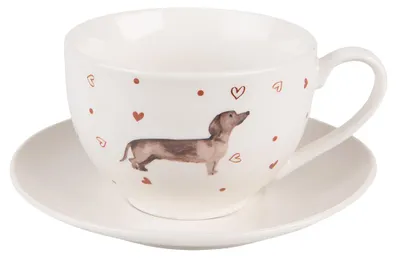 Immagine prodotto di Tazza e piattino Clayre & Eef 200 ml Beige Brown Porcellana Bassotto