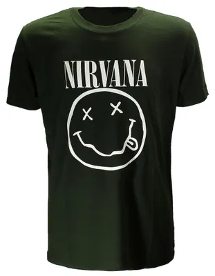 Immagine prodotto di Maglietta verde scuro con faccina sorridente di Nirvana - S