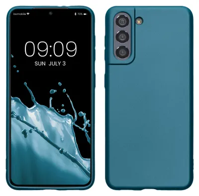 Produktbild von kwmobile Handyhülle für Samsung Galaxy S21 Hülle - Silikon Case metallisch schimmernd - Schutzhülle Cover - Metallic Karibikblau